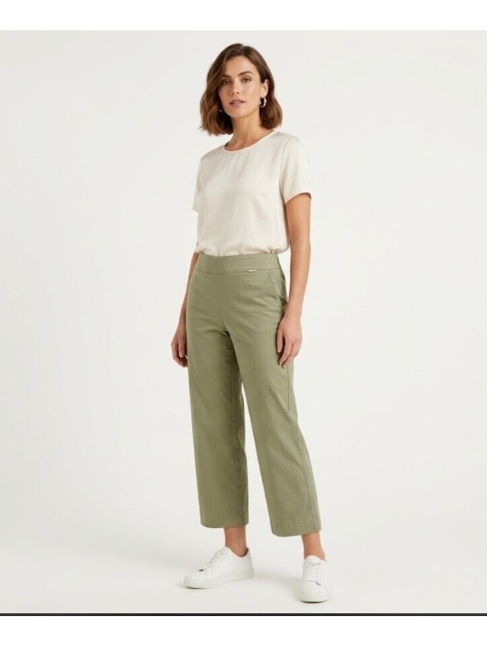NWT INC International Concepts Womens 12 Crop Straight Pants Mid Rise Olive Gree